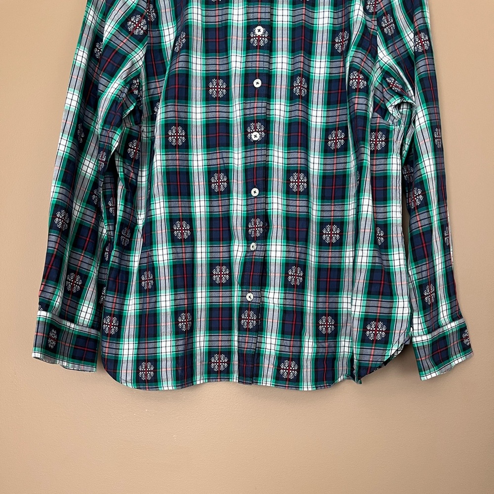{Talbots} Classic Cotton Button Down in Snowflake Jacquard Plaid - Large Petite - Picture 3 of 9